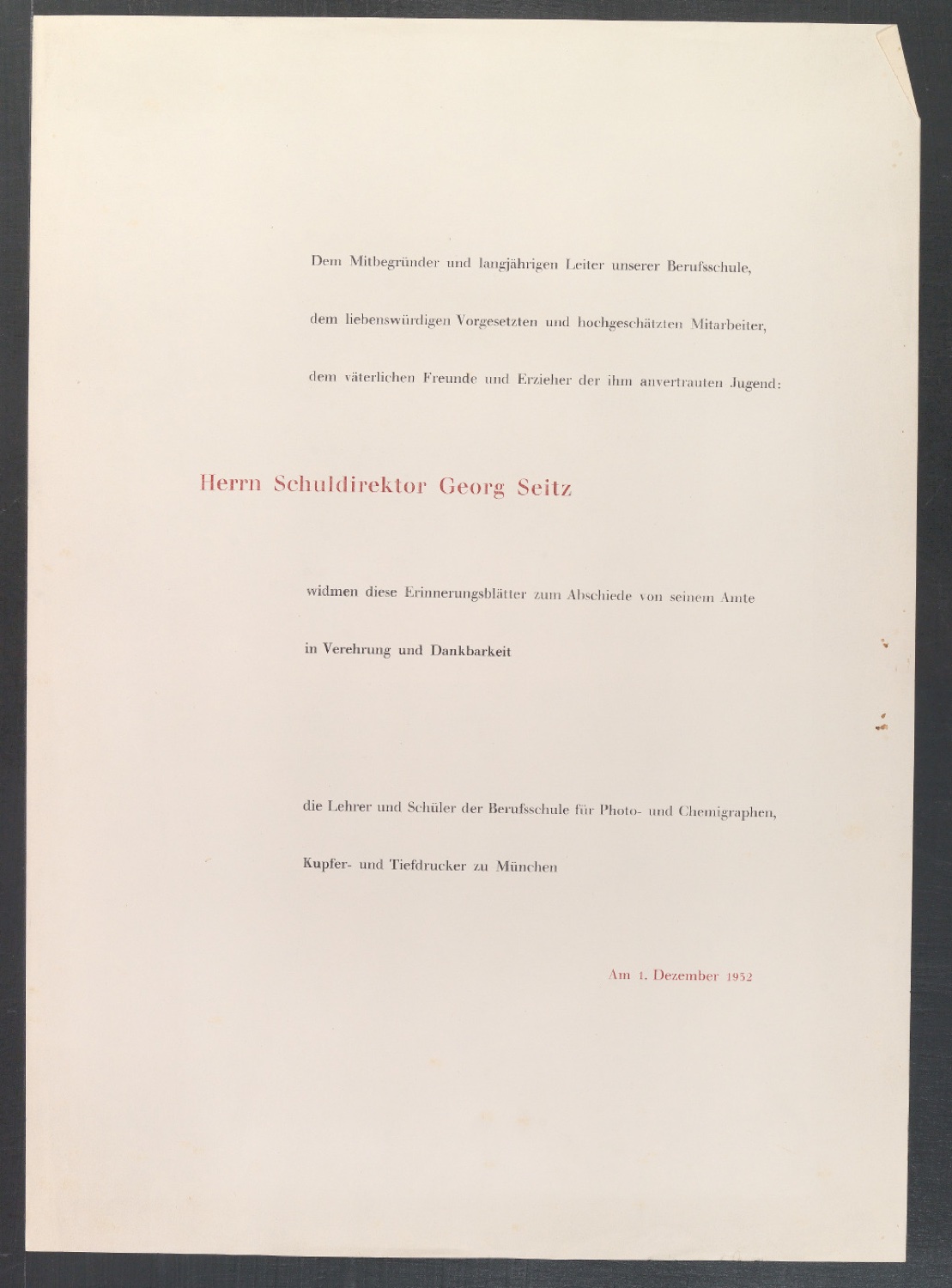 Erinnerungsblätter zum Abschied von Schuldirektor Georg Seitz — Blatt 3