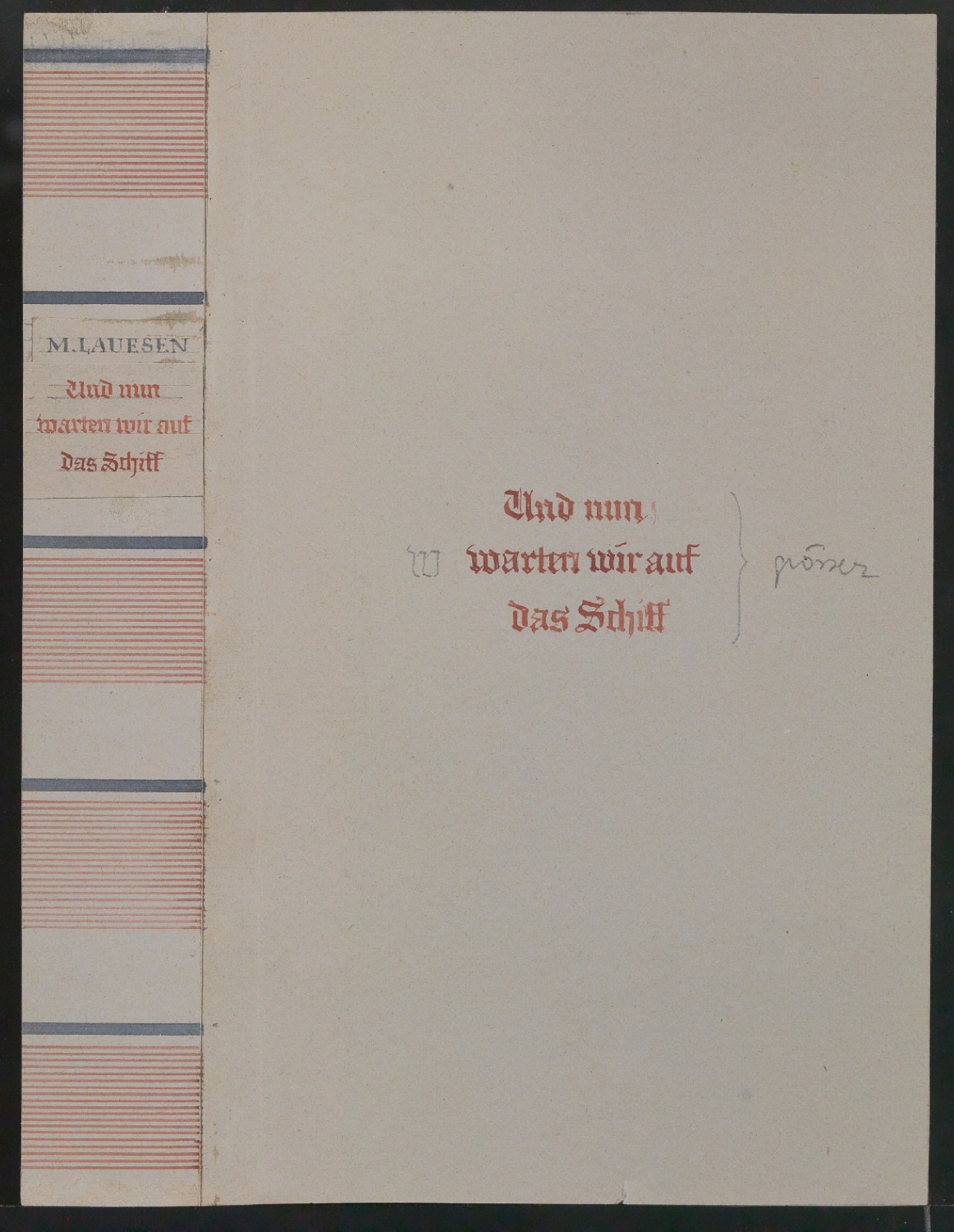 Entwurf für den Bucheinband von Und nun warten wir auf das Schiff — Blatt 1