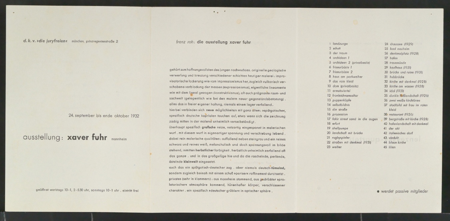 Programmheft für Künstlervereinigung Die Juryfreien — Blatt 1