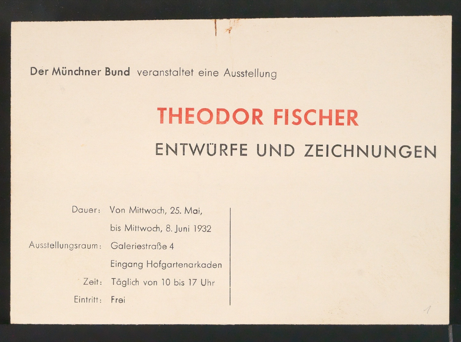 Probedrucke von Einladungskarte für Ausstellung Theodor Fischer — Blatt 3