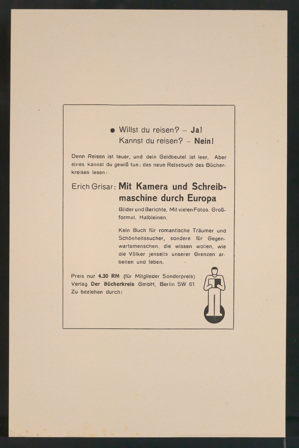Probedruck von Werbeanzeige Mit Kamera und Schreibmaschine durch Europa — Blatt 3