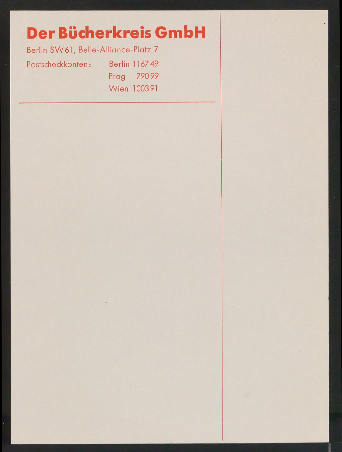 Rechnungsvordruck für Verlag Der Bücherkreis GmbH — Blatt 1