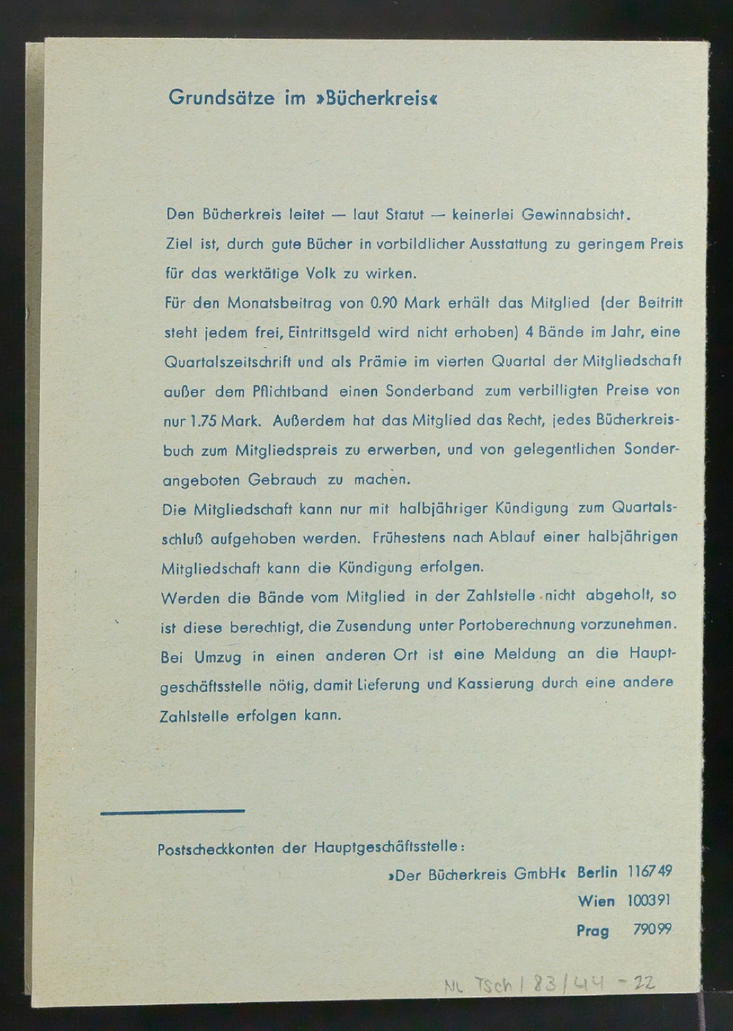 Mitgliedskarte für Der Bücherkreis GmbH — Blatt 3