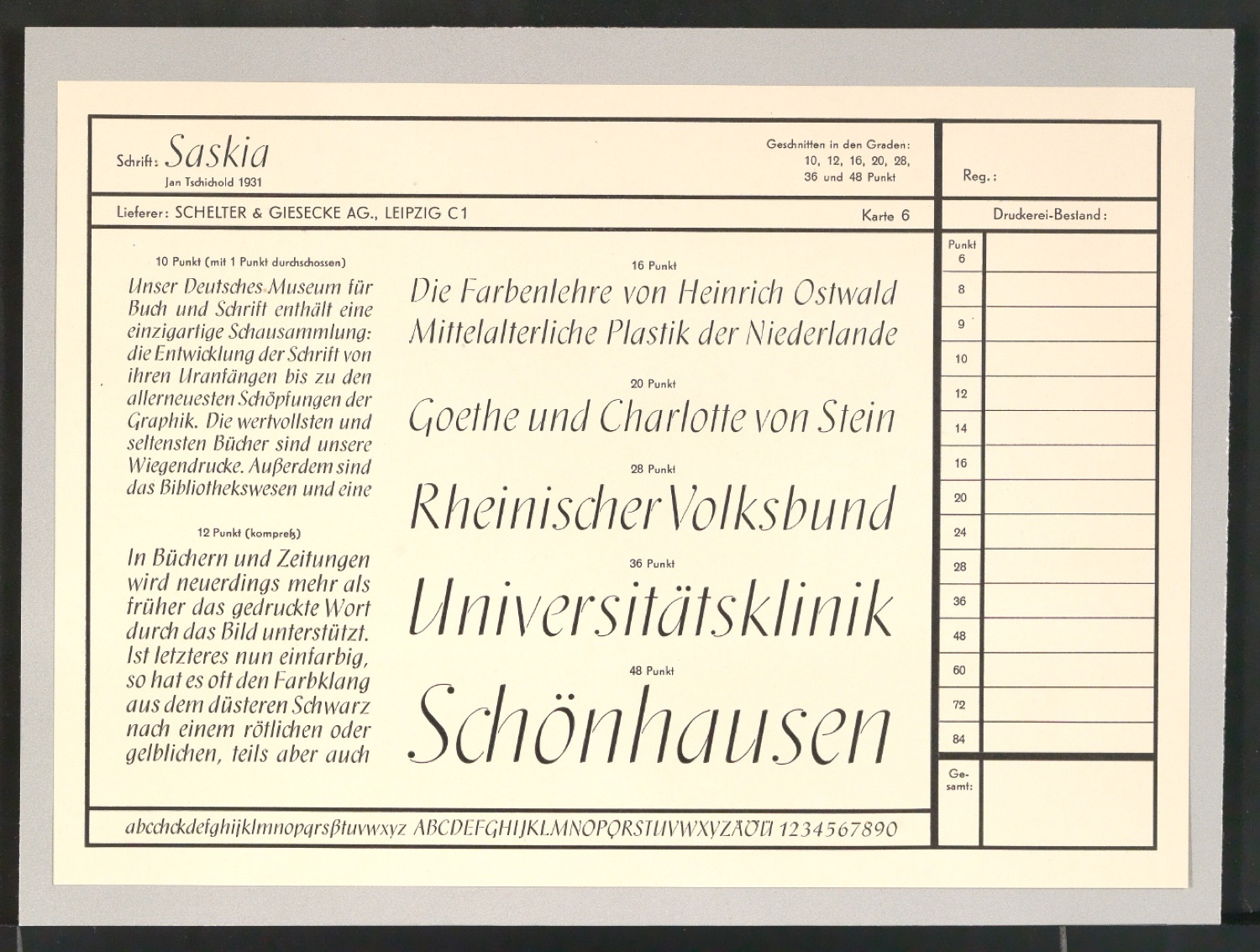Schriftproben der Saskia — Blatt 1