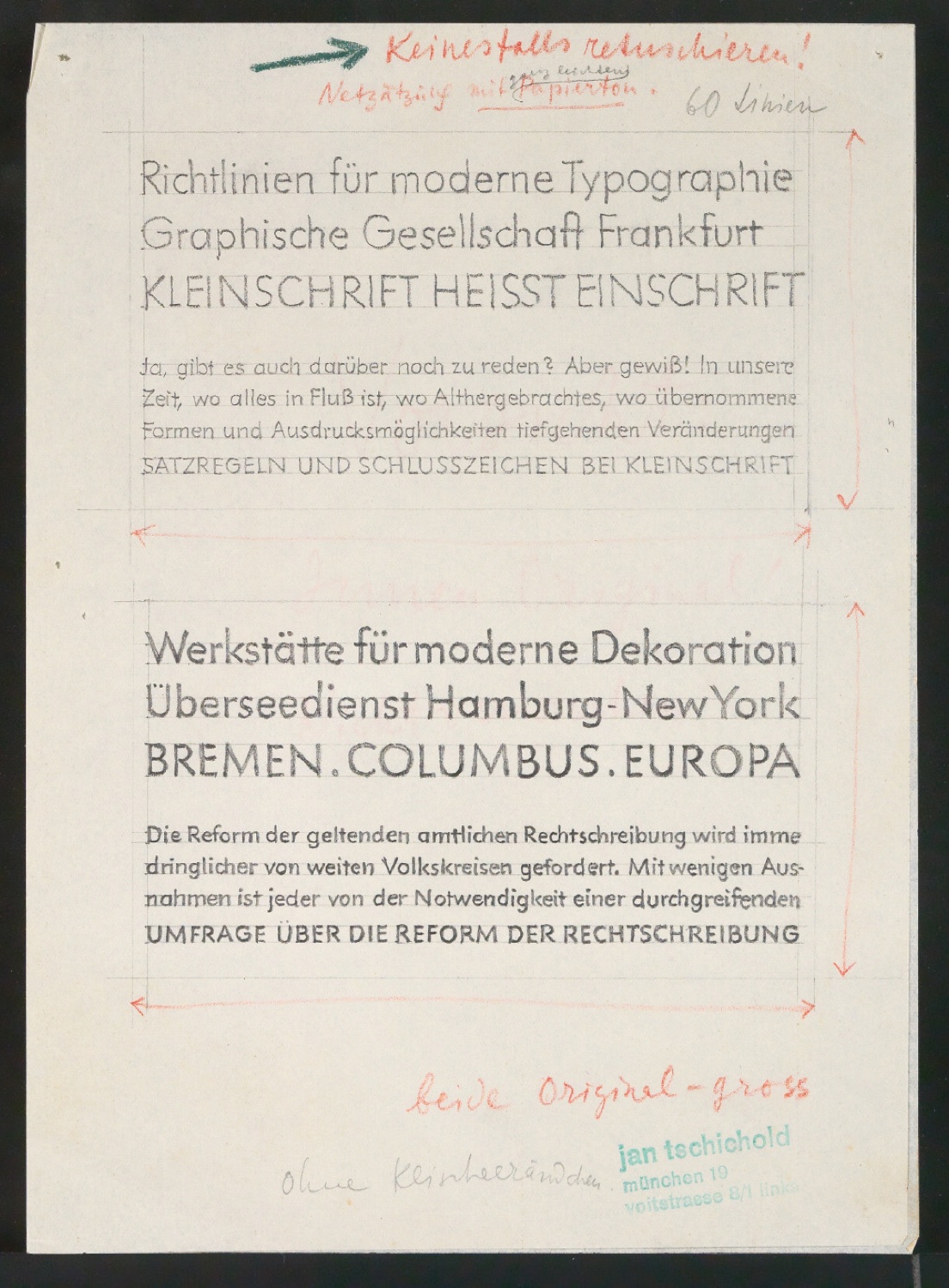Entwurfsskizzen für Typografische Entwurfstechnik — Blatt 1