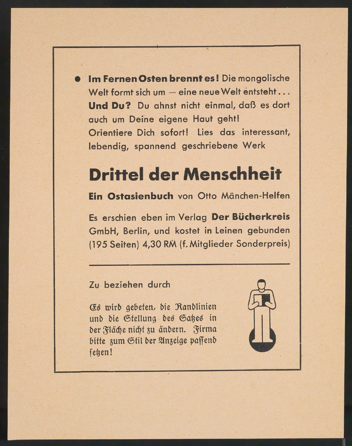 Probedruck von Werbeanzeige Drittel der Menschheit — Blatt 1