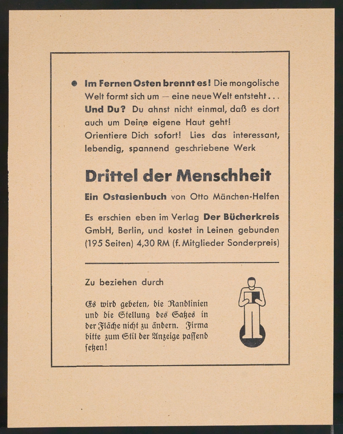 Probedruck von Werbeanzeige Drittel der Menschheit — Blatt 3