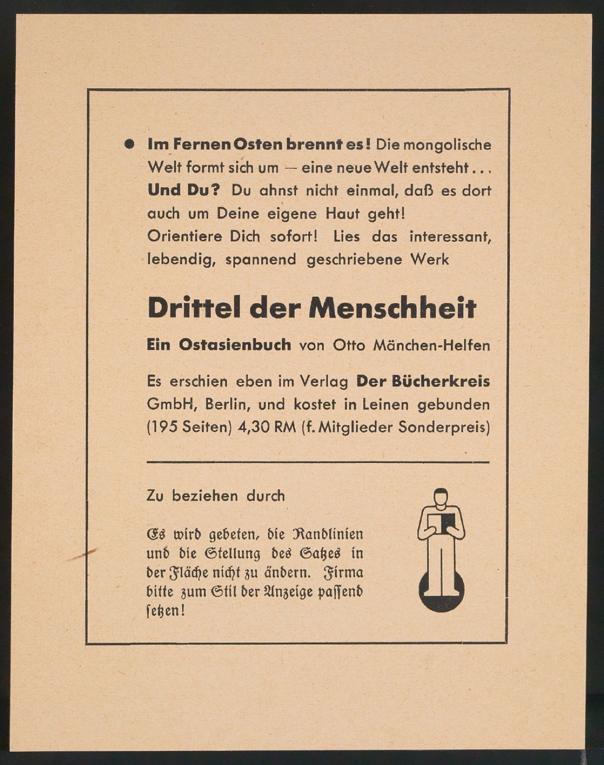 Probedruck von Werbeanzeige Drittel der Menschheit — Blatt 5