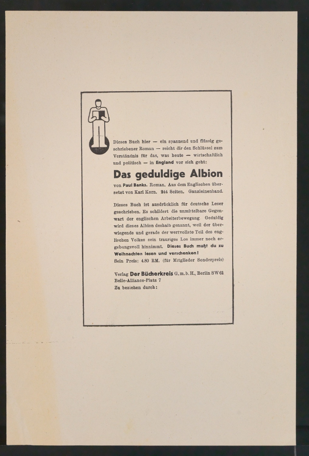 Entwurf und Probedruck von Werbeanzeige Das geduldige Albion — Blatt 5