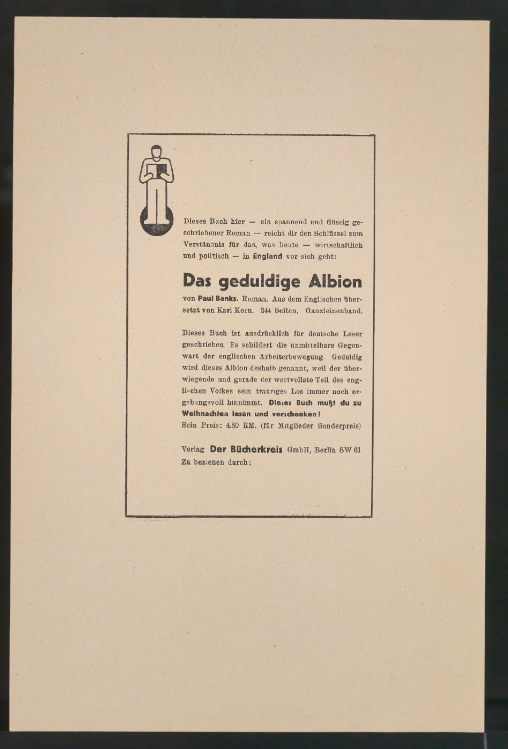 Entwurf und Probedruck von Werbeanzeige Das geduldige Albion — Blatt 7
