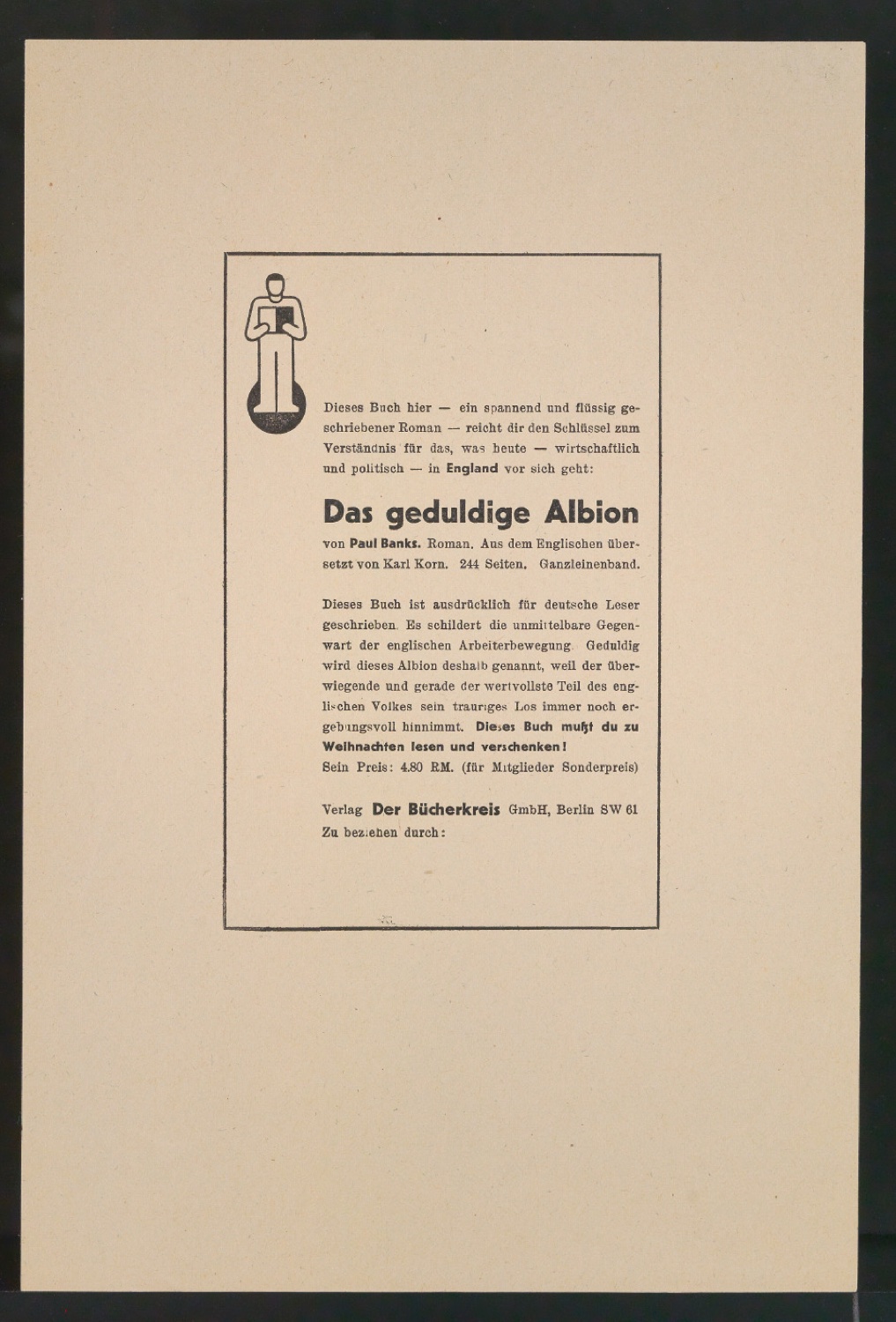 Entwurf und Probedruck von Werbeanzeige Das geduldige Albion — Blatt 9