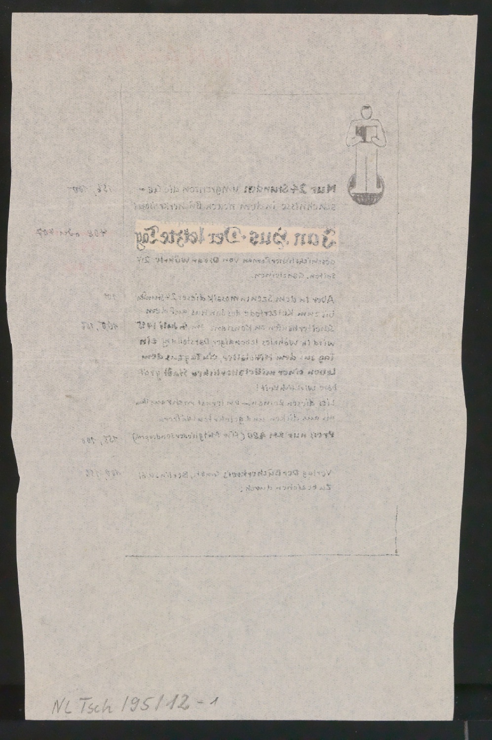 Entwurf und Probedruck von Werbeanzeige Jan Hus - Der letzte Tag — Blatt 2