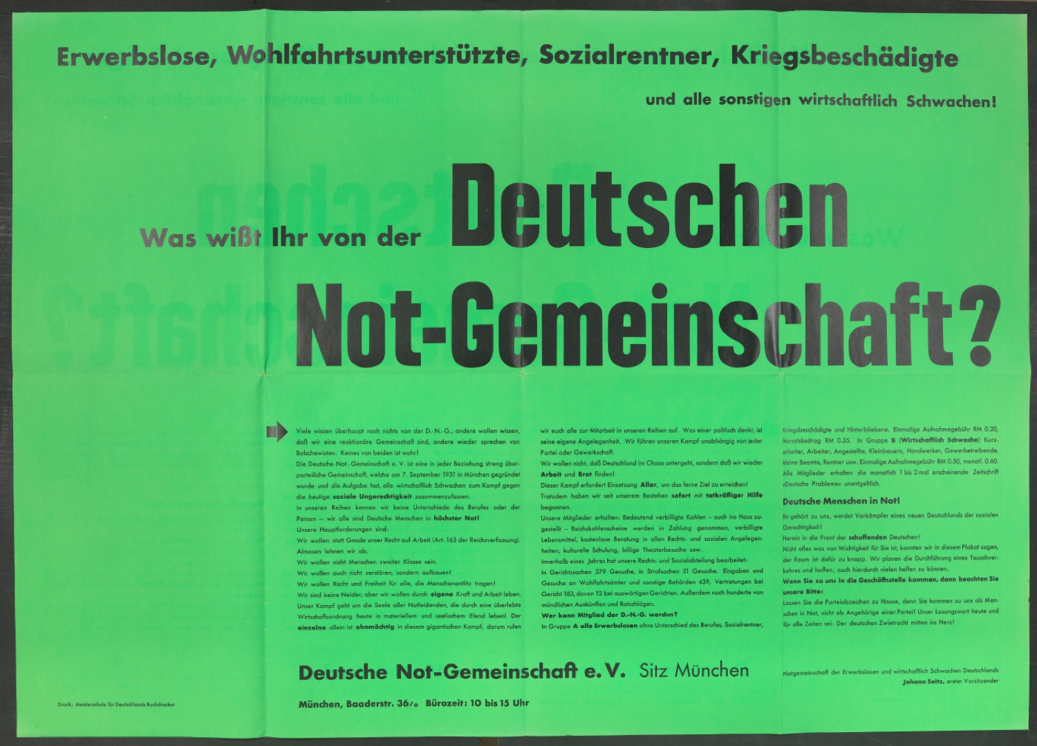 Plakat Was wißt Ihr von der Deutschen Not-Gemeinschaft? — Blatt 1