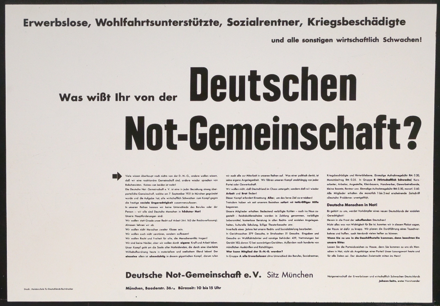 Plakat Was wißt Ihr von der Deutschen Not-Gemeinschaft? — Blatt 3