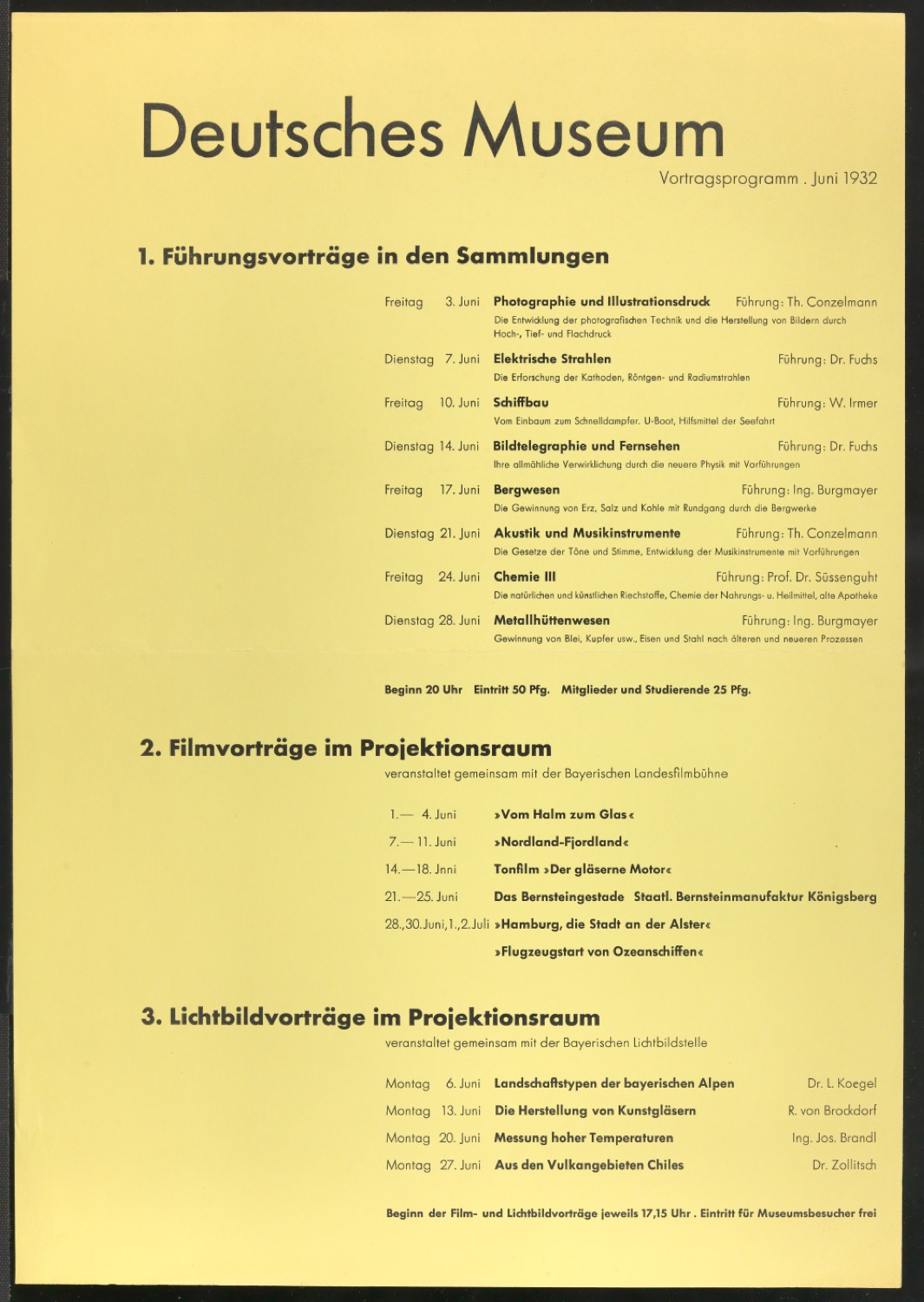 Deutsches Museum Vortragsprogramm Juni 1932 — Blatt 1