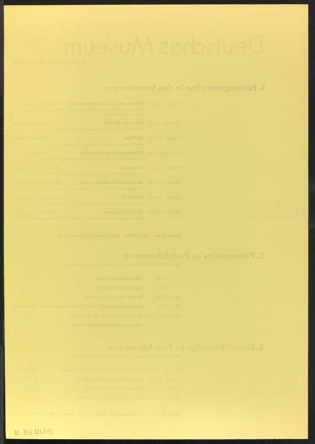 Deutsches Museum Vortragsprogramm Juni 1932 — Blatt 2