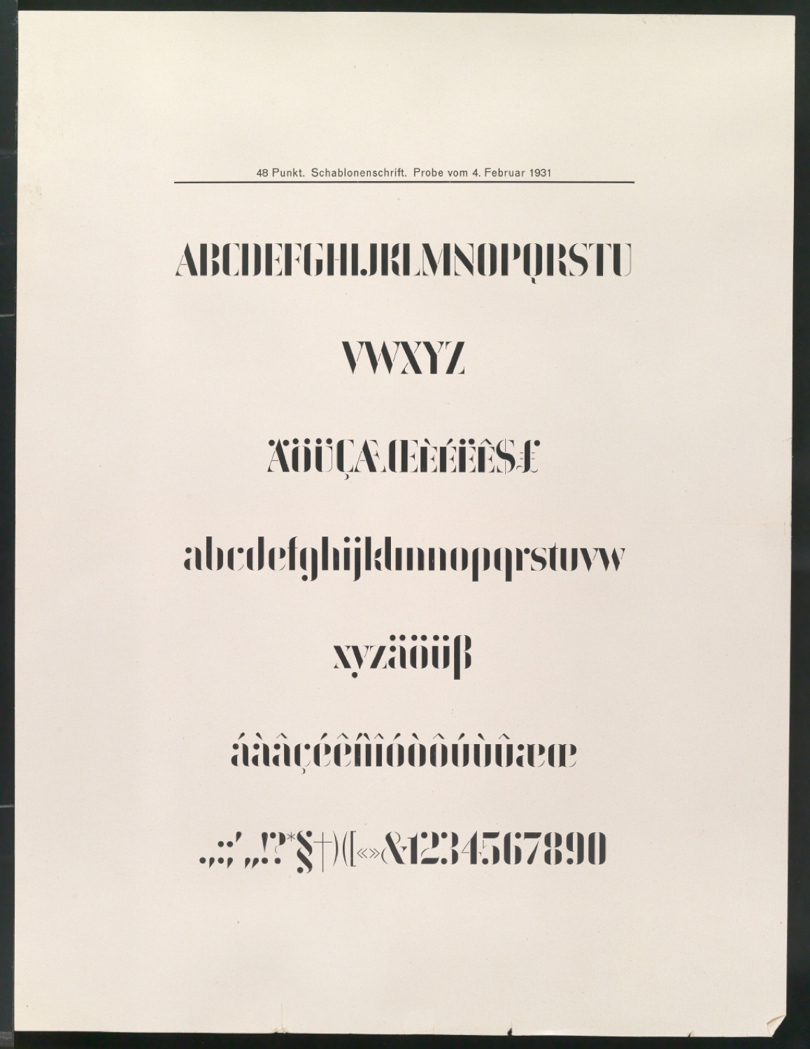 Probedrucke von Schriftproben für Schablonenschrift für die Stempel AG — Blatt 3