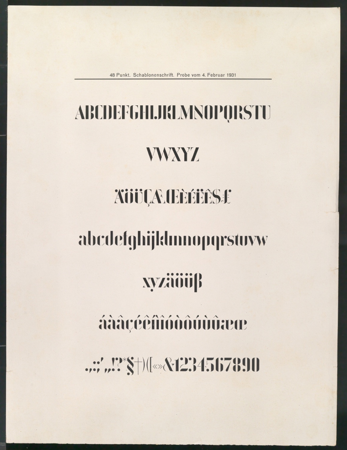 Probedrucke von Schriftproben für Schablonenschrift für die Stempel AG — Blatt 5