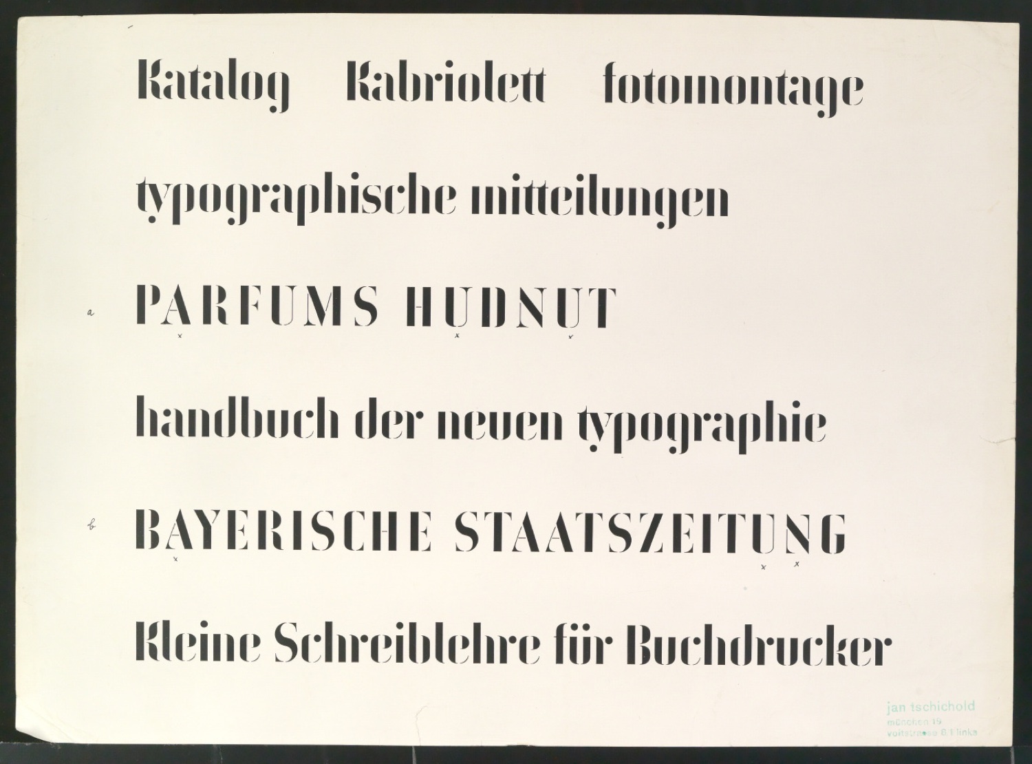 Probedrucke von Schriftproben für Schablonenschrift für die Stempel AG — Blatt 19