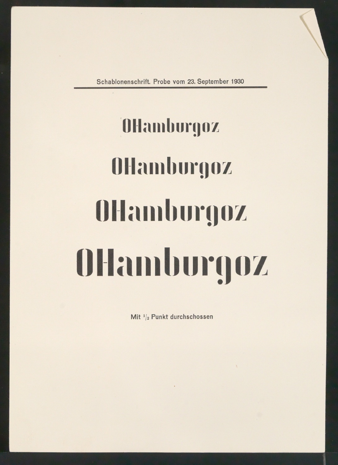 Probedrucke von Schriftproben für Schablonenschrift für die Stempel AG — Blatt 25