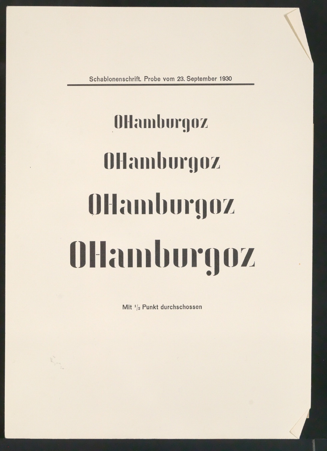 Probedrucke von Schriftproben für Schablonenschrift für die Stempel AG — Blatt 27