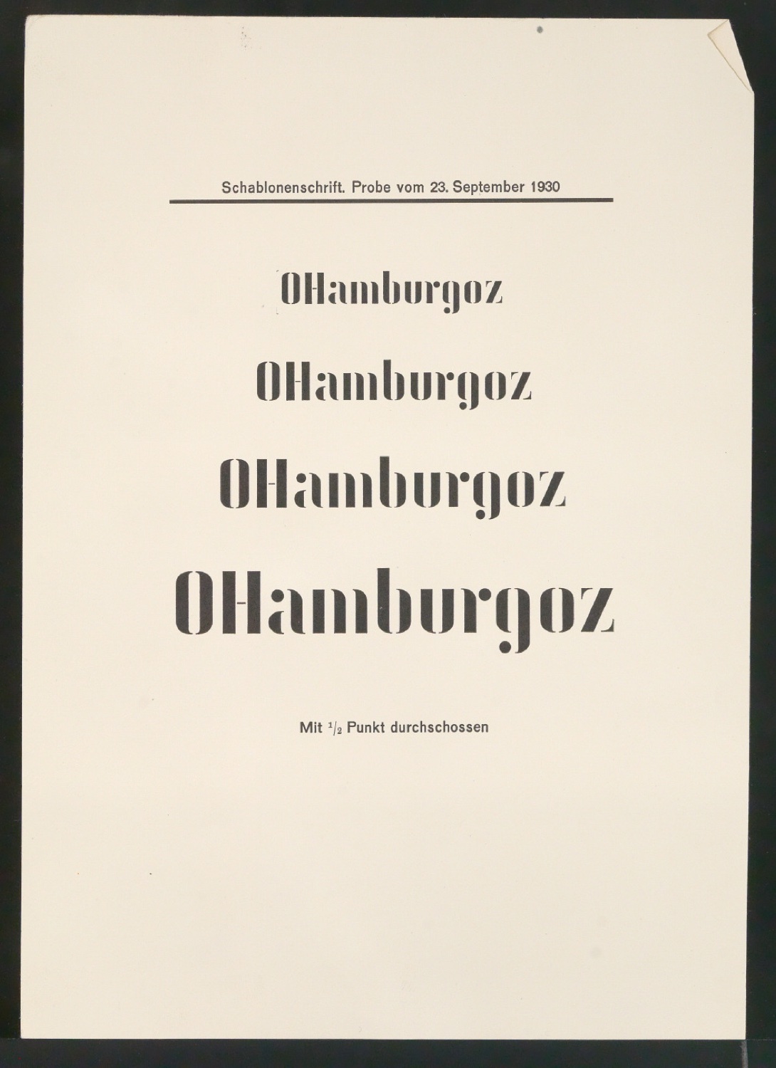 Probedrucke von Schriftproben für Schablonenschrift für die Stempel AG — Blatt 29