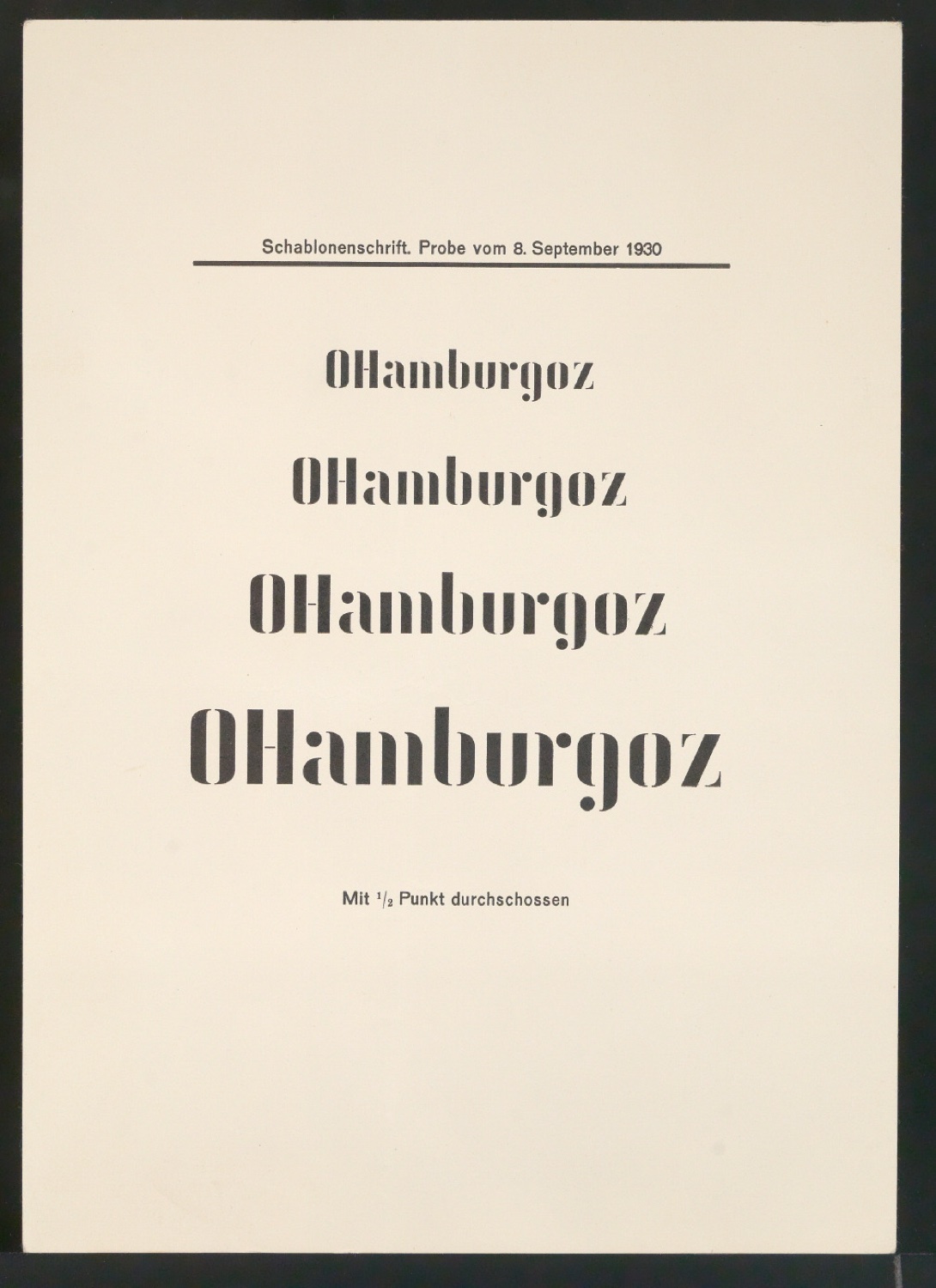 Probedrucke von Schriftproben für Schablonenschrift für die Stempel AG — Blatt 33