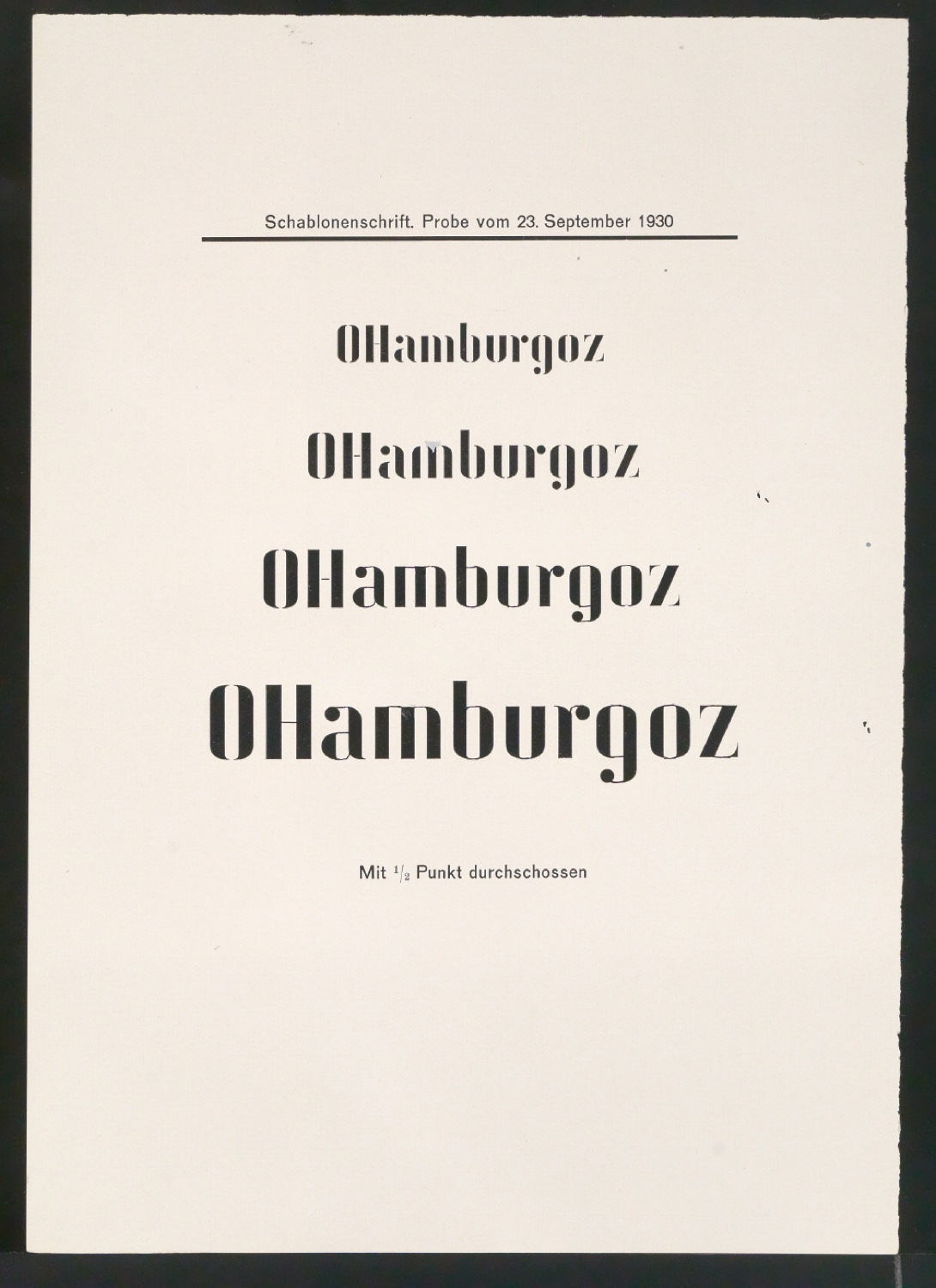 Probedrucke von Schriftproben für Schablonenschrift für die Stempel AG — Blatt 35