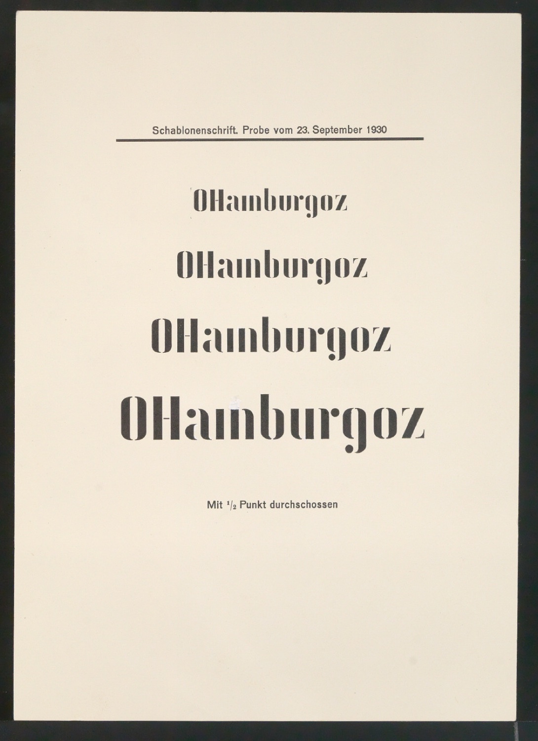 Probedrucke von Schriftproben für Schablonenschrift für die Stempel AG — Blatt 37