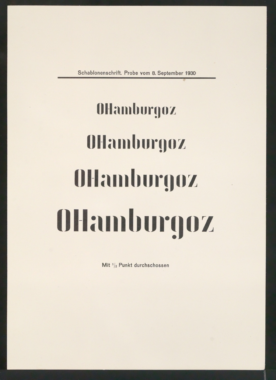 Probedrucke von Schriftproben für Schablonenschrift für die Stempel AG — Blatt 43