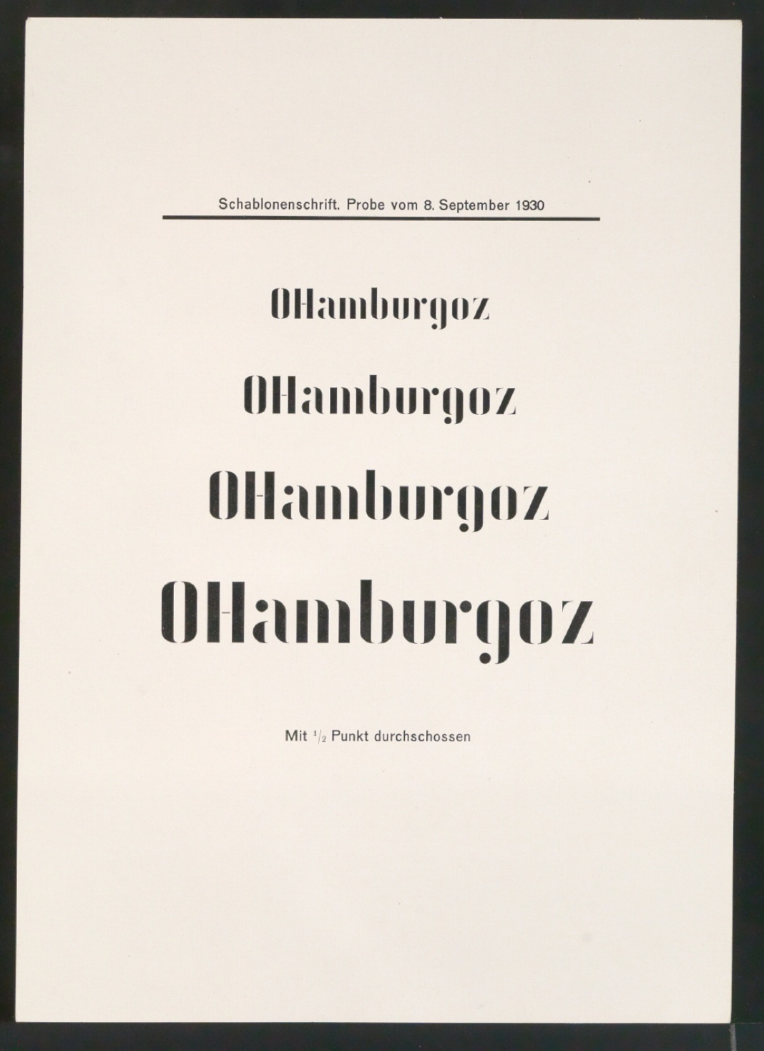 Probedrucke von Schriftproben für Schablonenschrift für die Stempel AG — Blatt 45