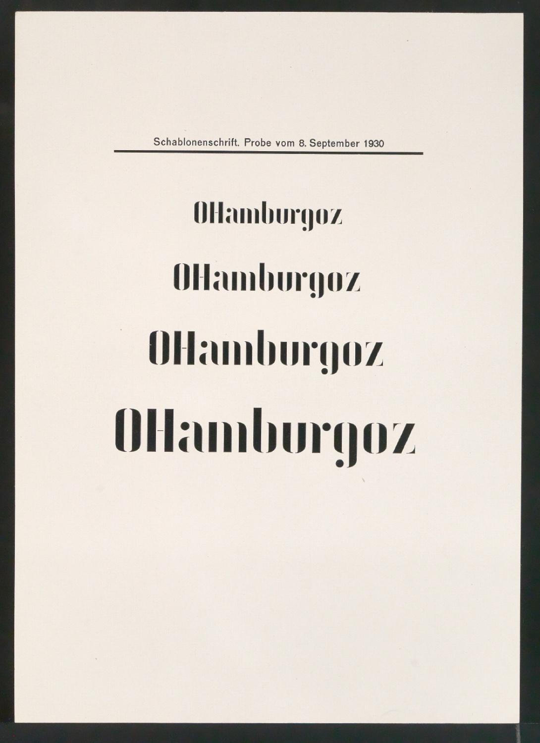Probedrucke von Schriftproben für Schablonenschrift für die Stempel AG — Blatt 47