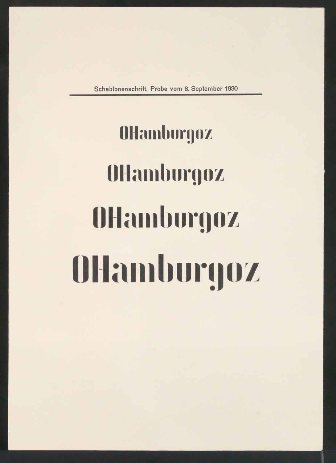 Probedrucke von Schriftproben für Schablonenschrift für die Stempel AG — Blatt 49