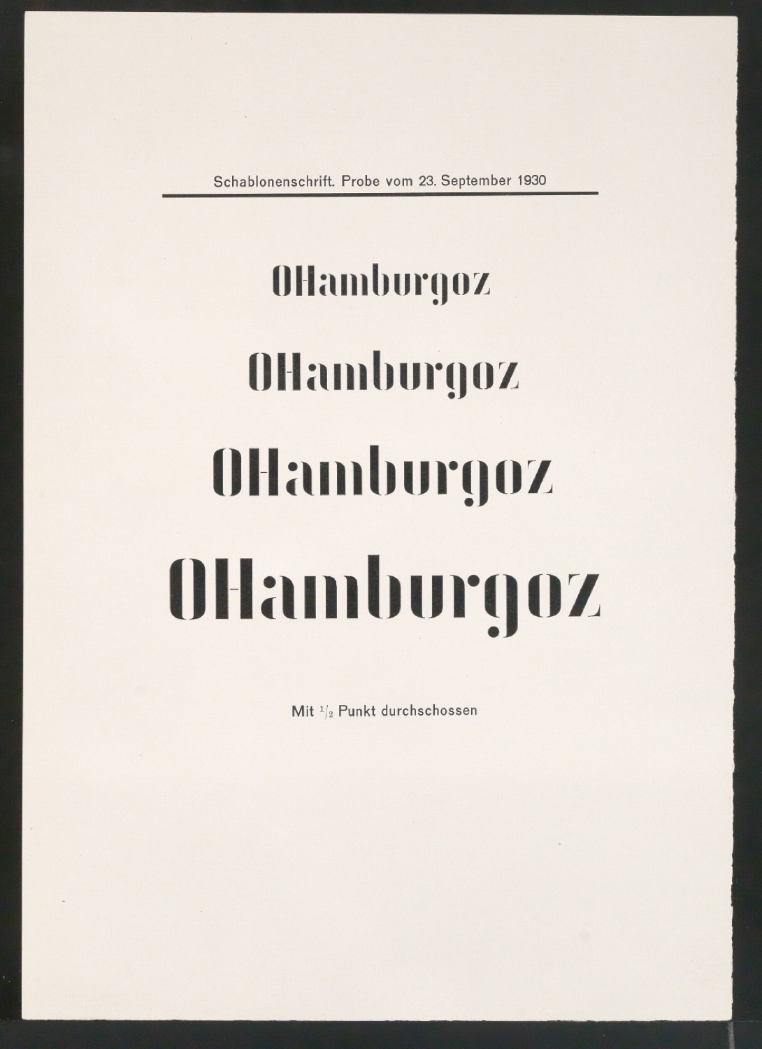 Probedrucke von Schriftproben für Schablonenschrift für die Stempel AG — Blatt 53