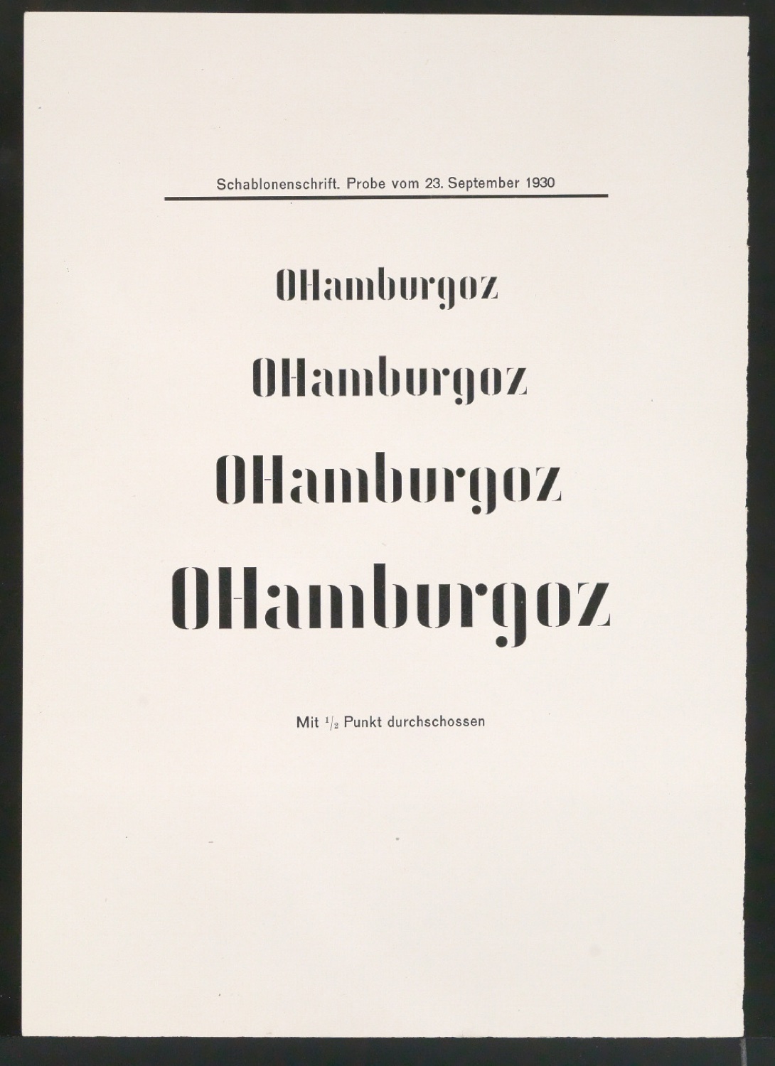Probedrucke von Schriftproben für Schablonenschrift für die Stempel AG — Blatt 55