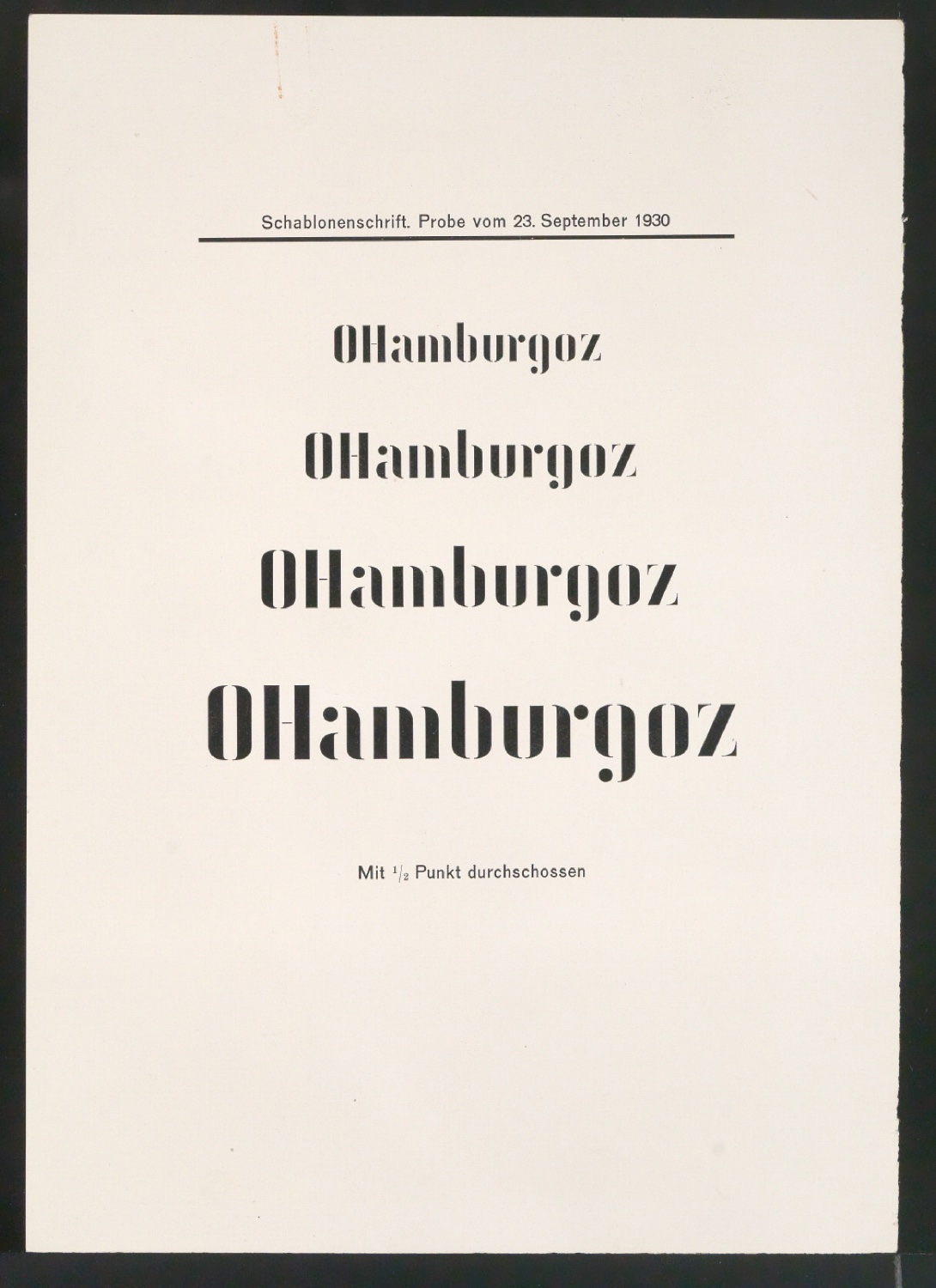 Probedrucke von Schriftproben für Schablonenschrift für die Stempel AG — Blatt 57