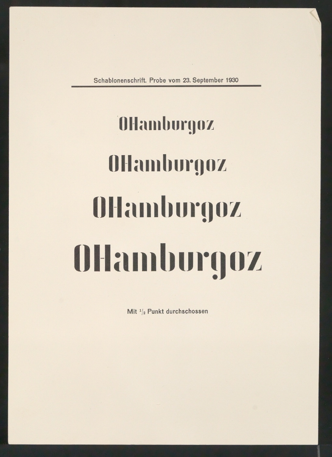 Probedrucke von Schriftproben für Schablonenschrift für die Stempel AG — Blatt 59