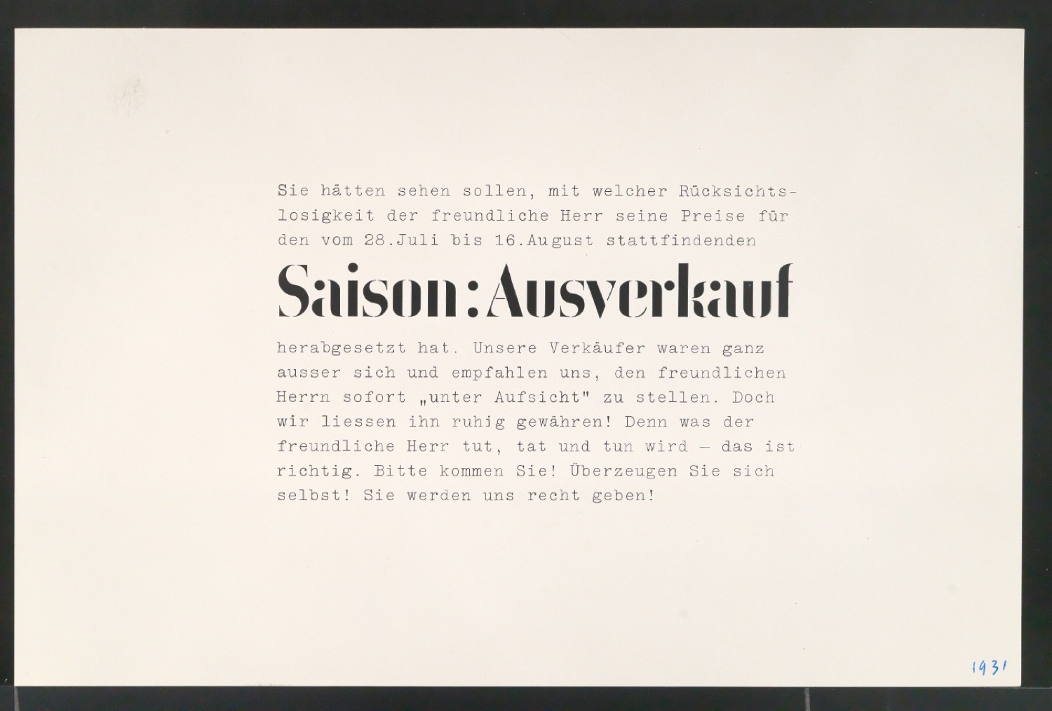 Probedrucke von Schriftproben für Schablonenschrift für die Stempel AG — Blatt 95