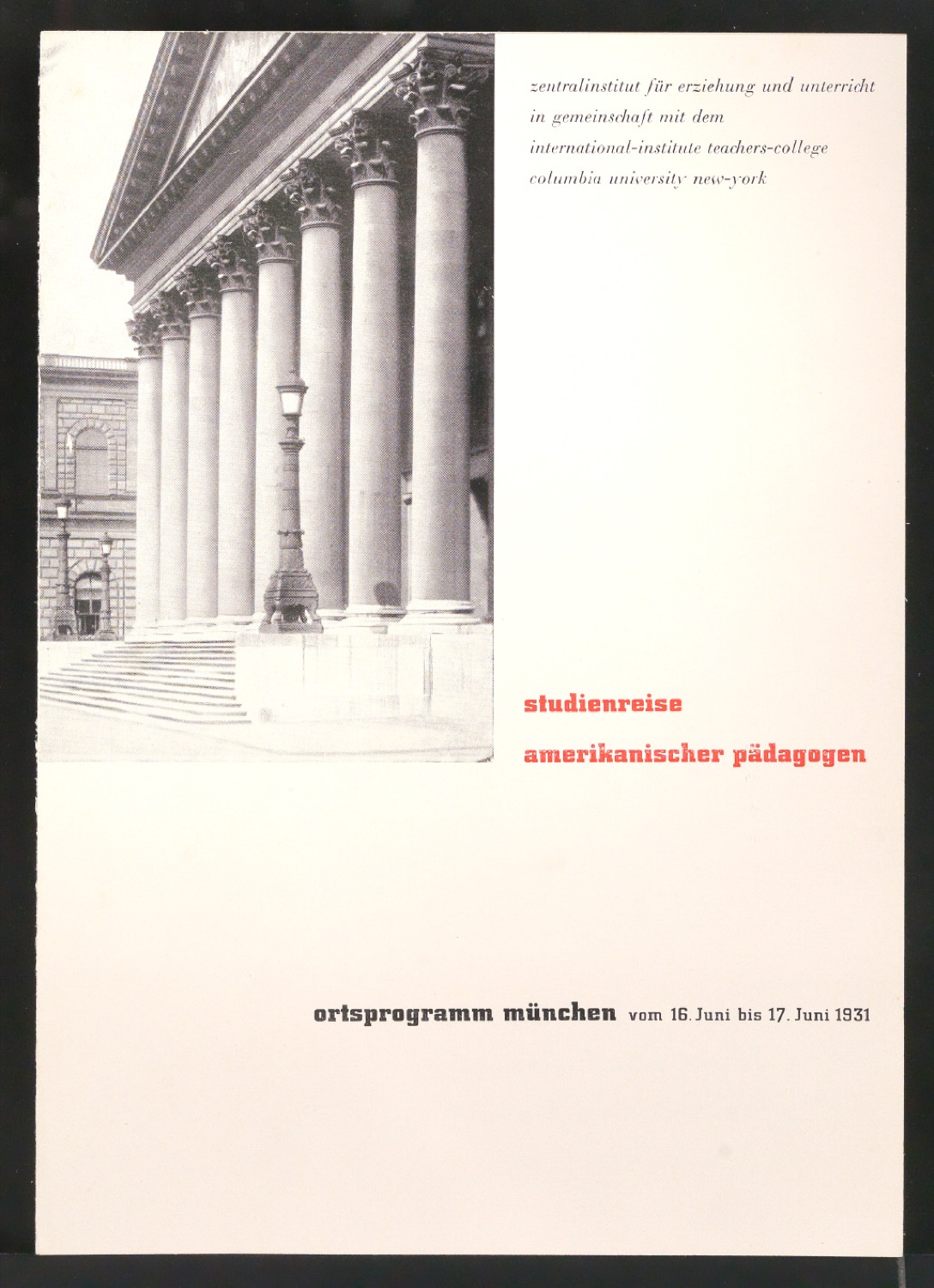 Probedruck von Programmheft Studienreise Amerikanischer Pädagogen Ortsprogramm München — Blatt 1