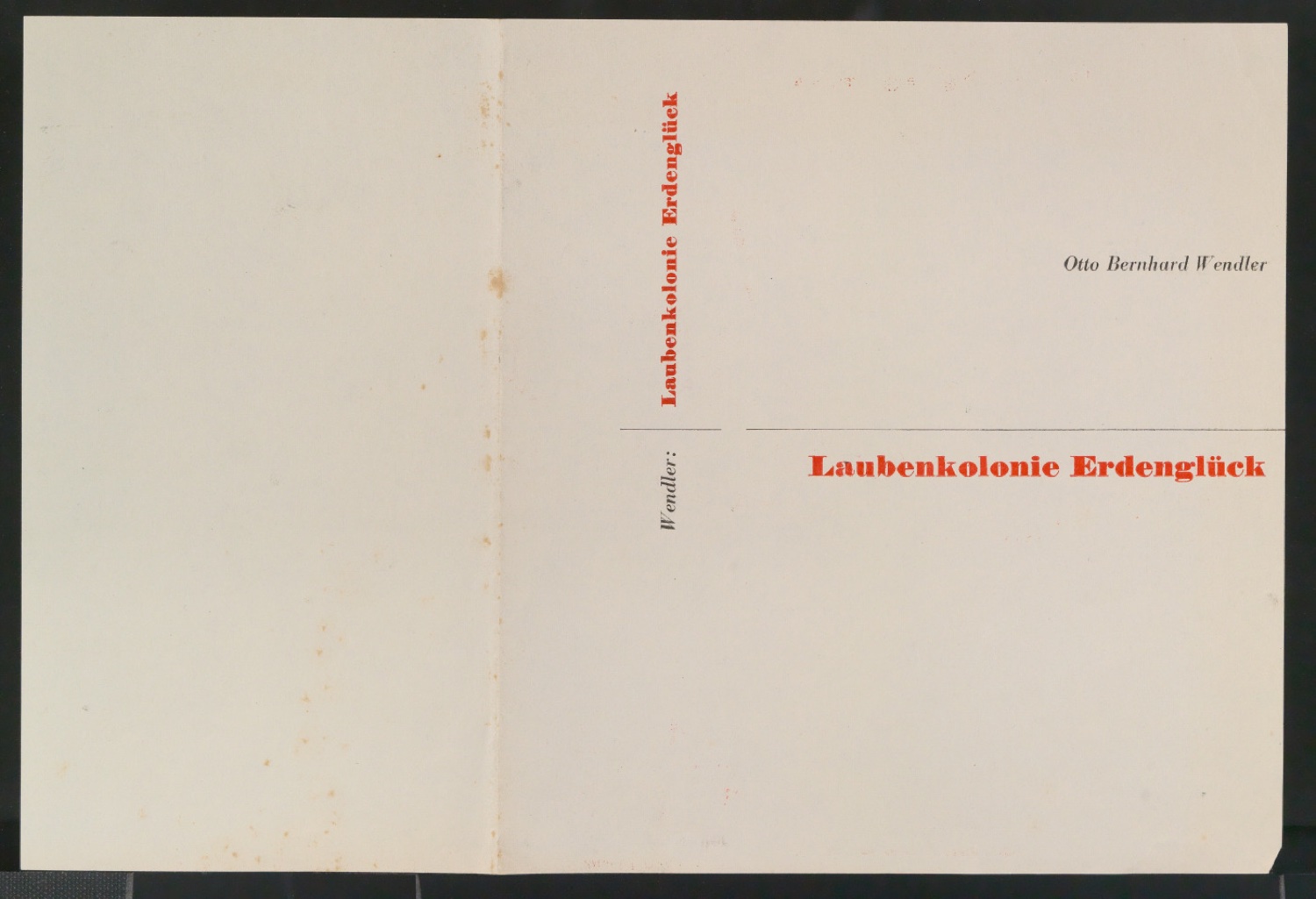 Probedruck für die Einbandecke von Laubenkolonie Erdenglück — Blatt 1