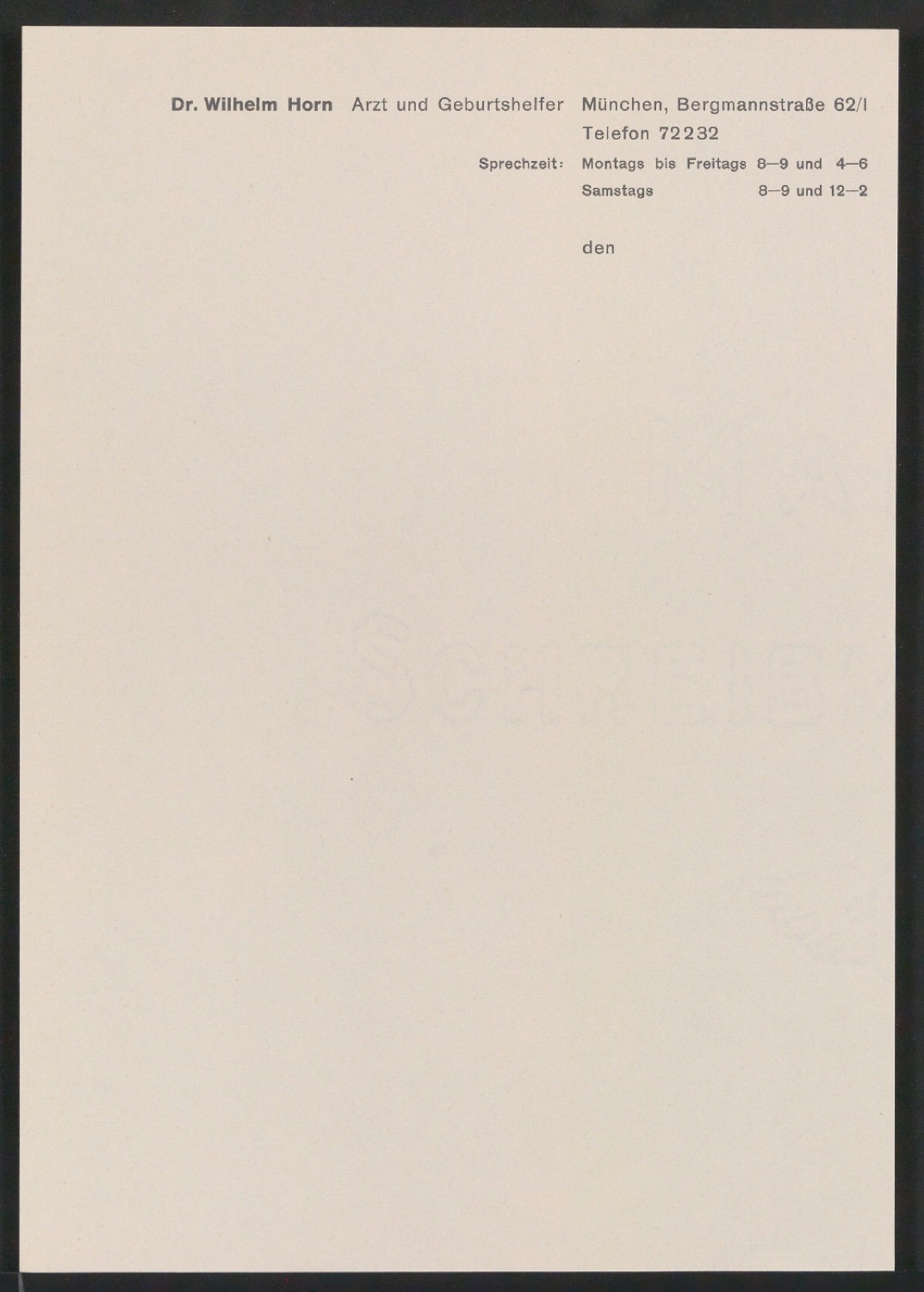 Drucksachen für Dr. Wilhelm Horn Arzt und Geburtshelfer — Blatt 3