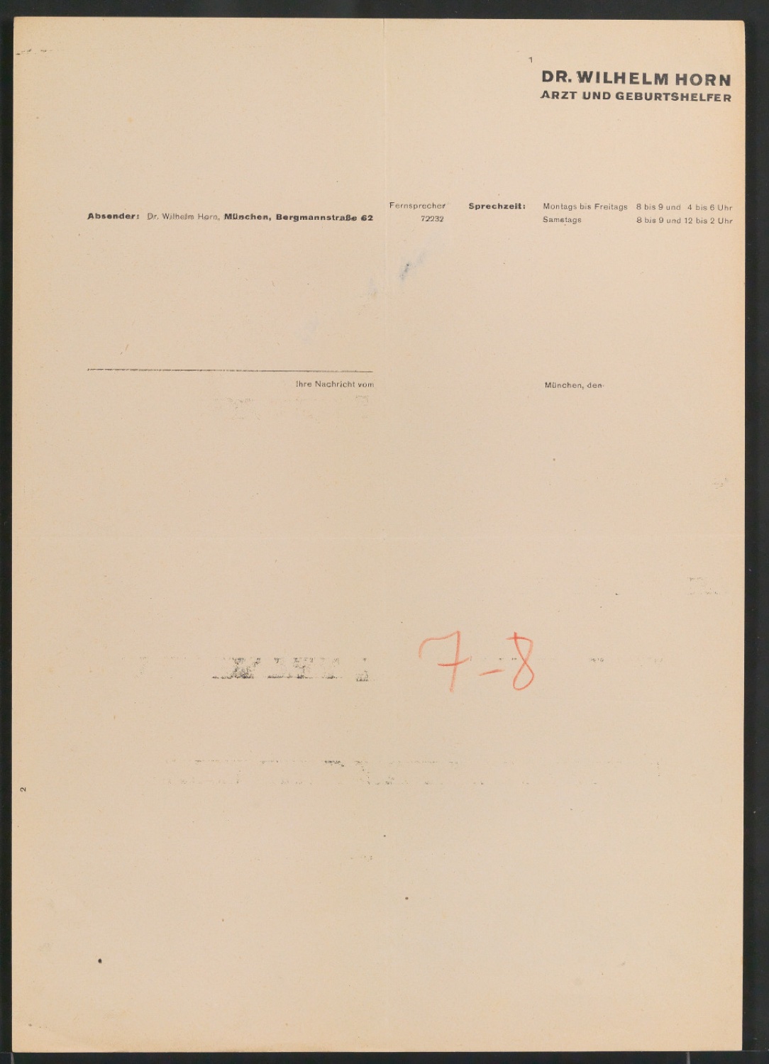 Drucksachen für Dr. Wilhelm Horn Arzt und Geburtshelfer — Blatt 9
