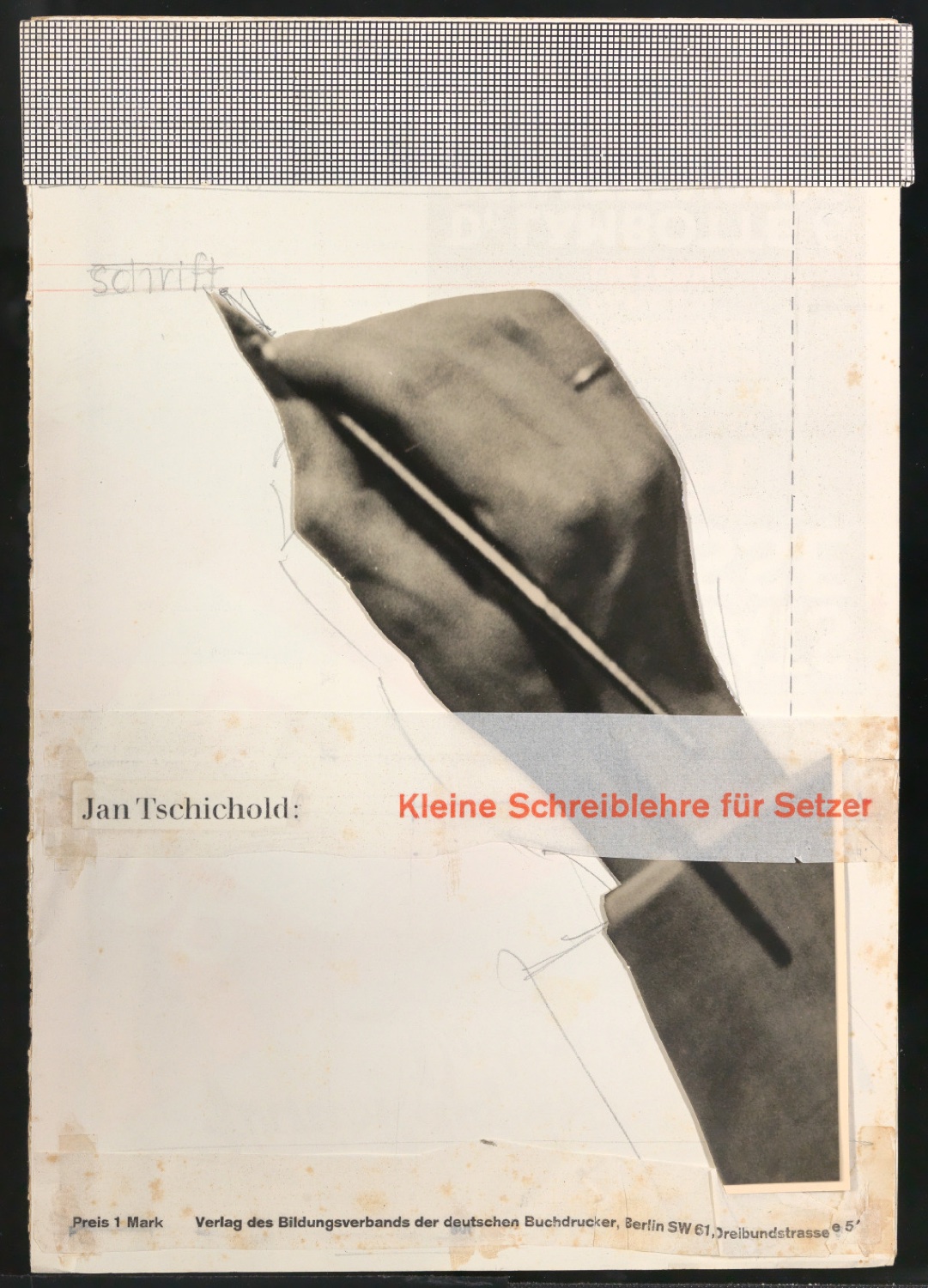 Klebeentwurf für den Umschlag von Kleine Schreiblehre für Setzer — Blatt 1