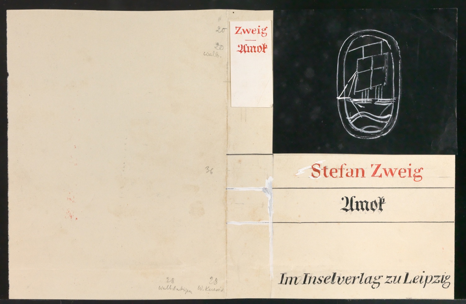 Entwurf für den Schutzumschlag von Amok — Blatt 1