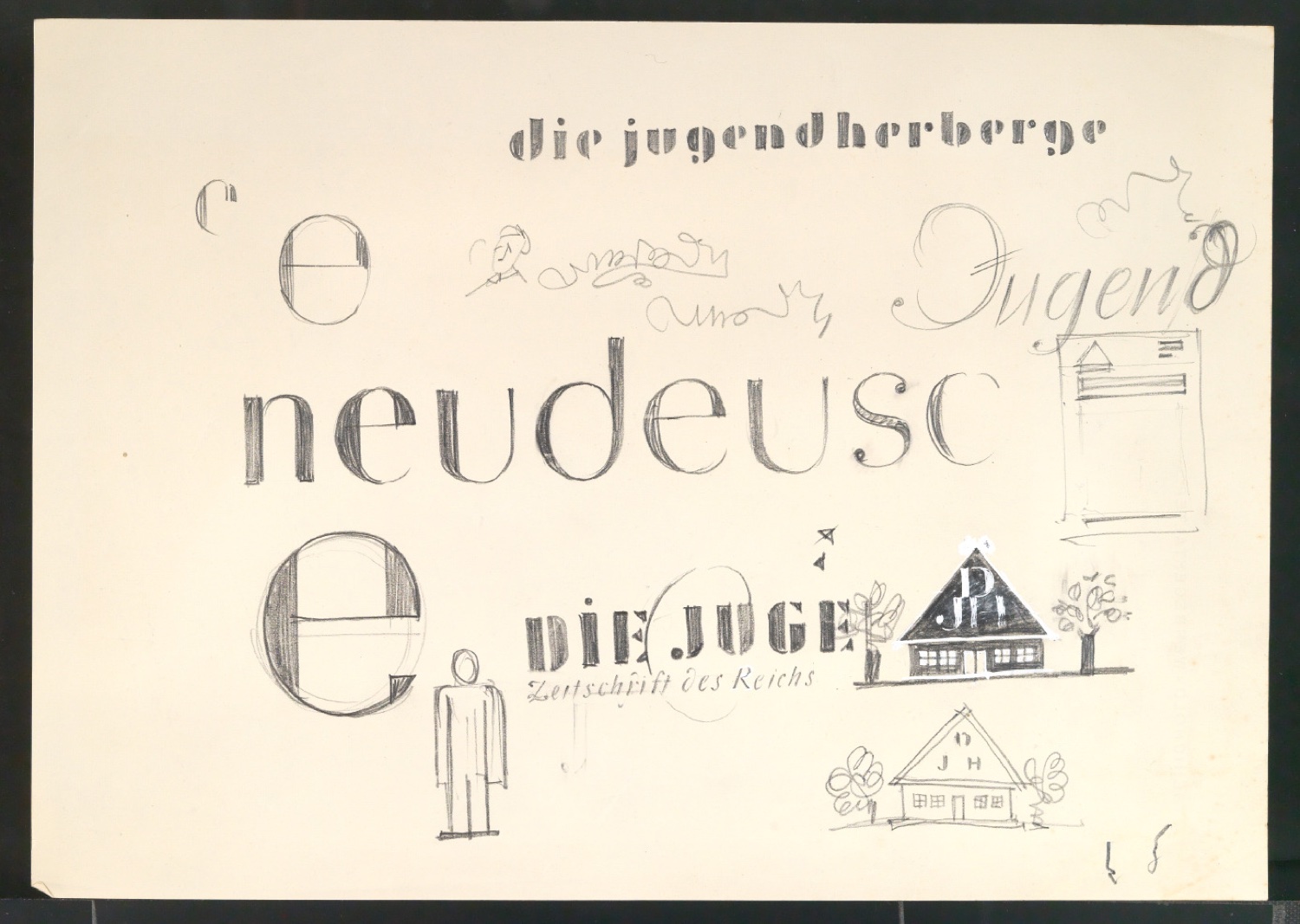 Entwurfszeichnungen für Titelblatt Die Jugendherberge - Zeitschrift des Reichsverband für Deutsche Jugendherbergen — Blatt 1