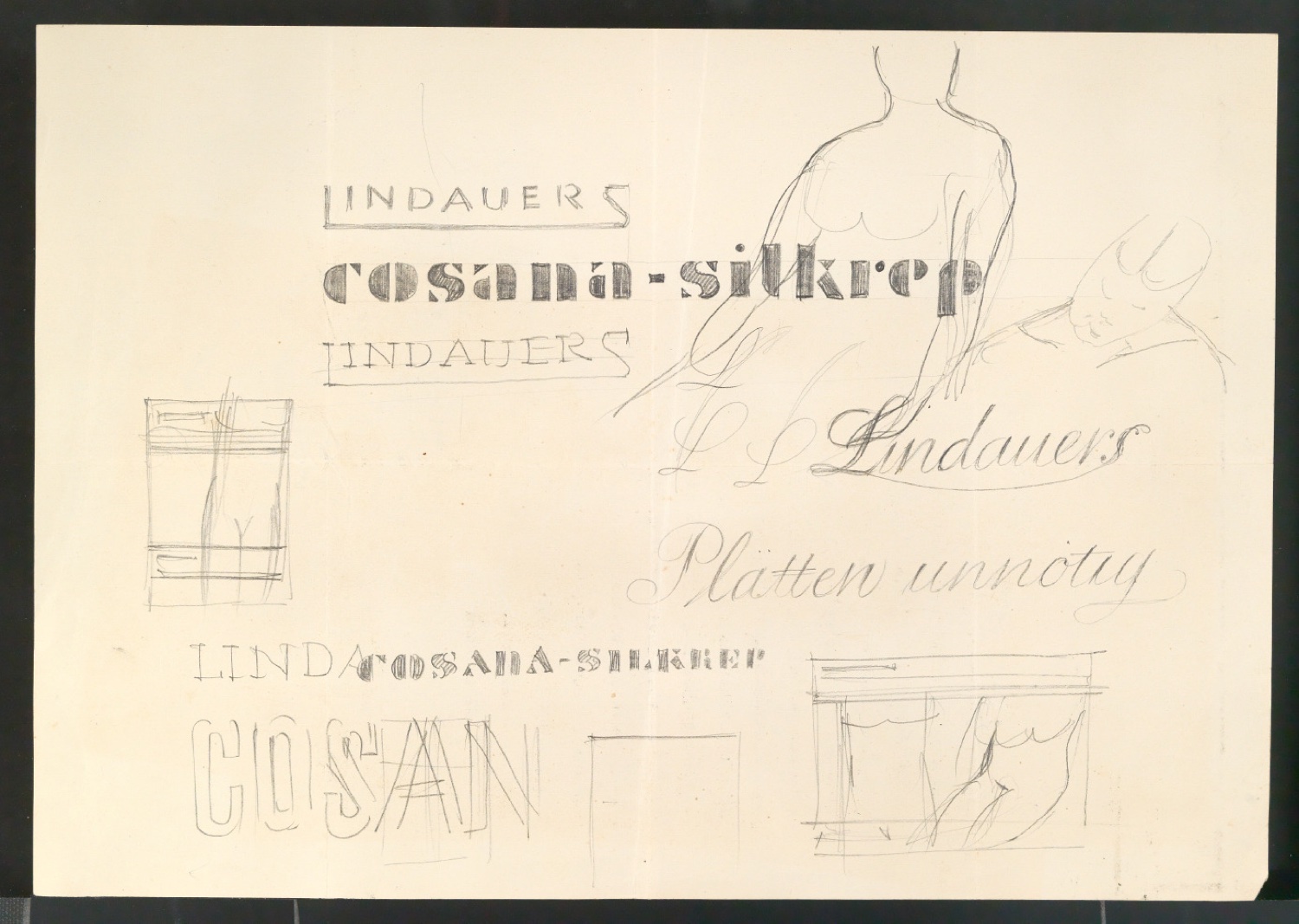 Entwurfszeichnungen für Plakat Lindauers Bellisana — Blatt 1