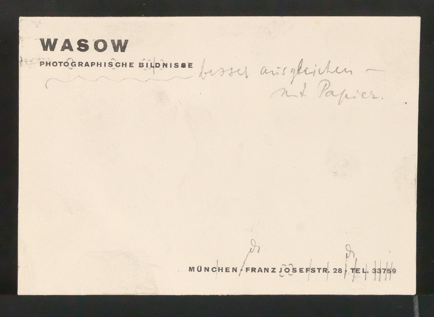 Korrekturfahne von Geschäftskarte für Fotograf Wasow — Blatt 1