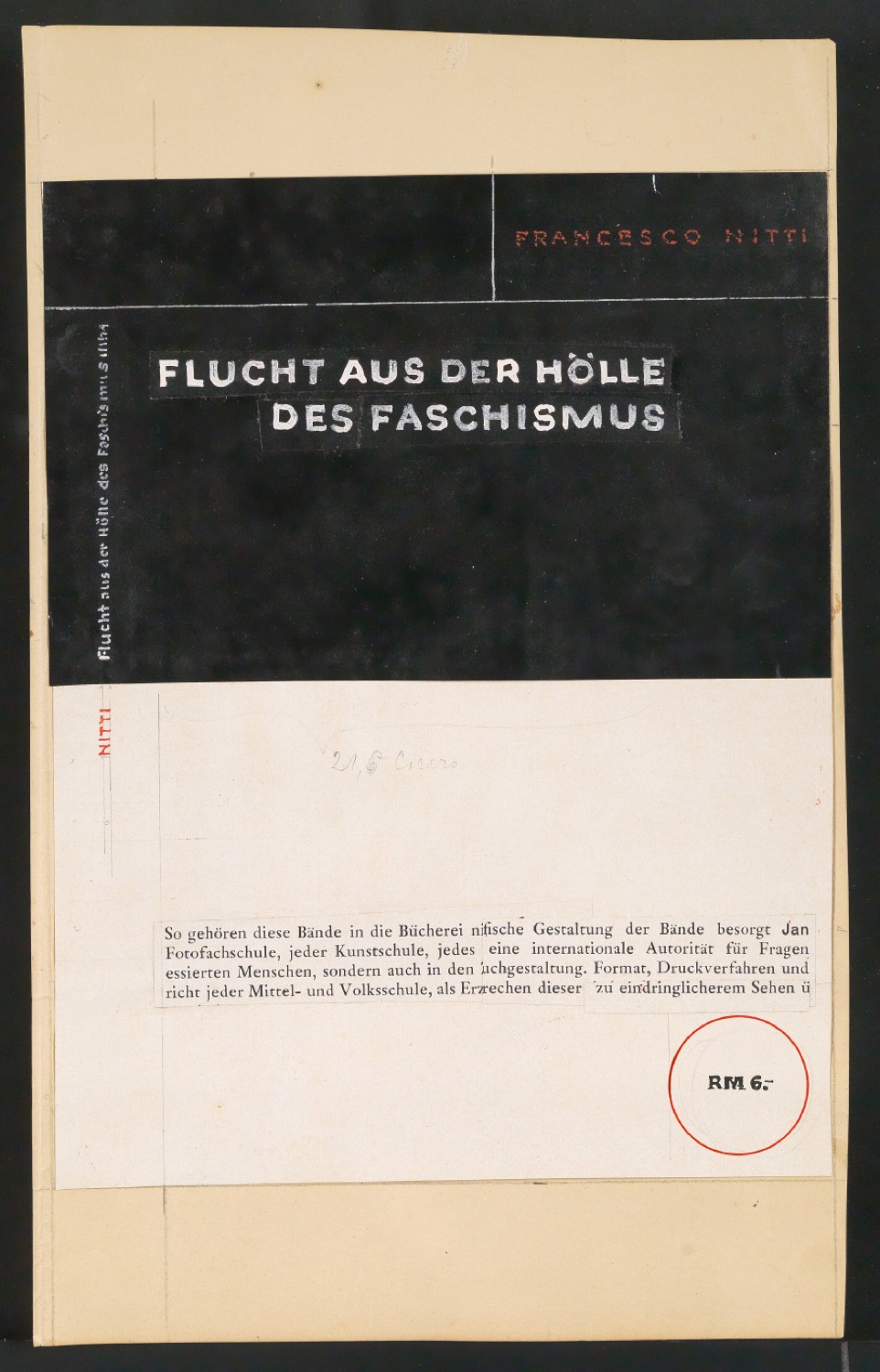Entwurf für den Bucheinband von Flucht aus der Hölle des Faschismus — Blatt 1