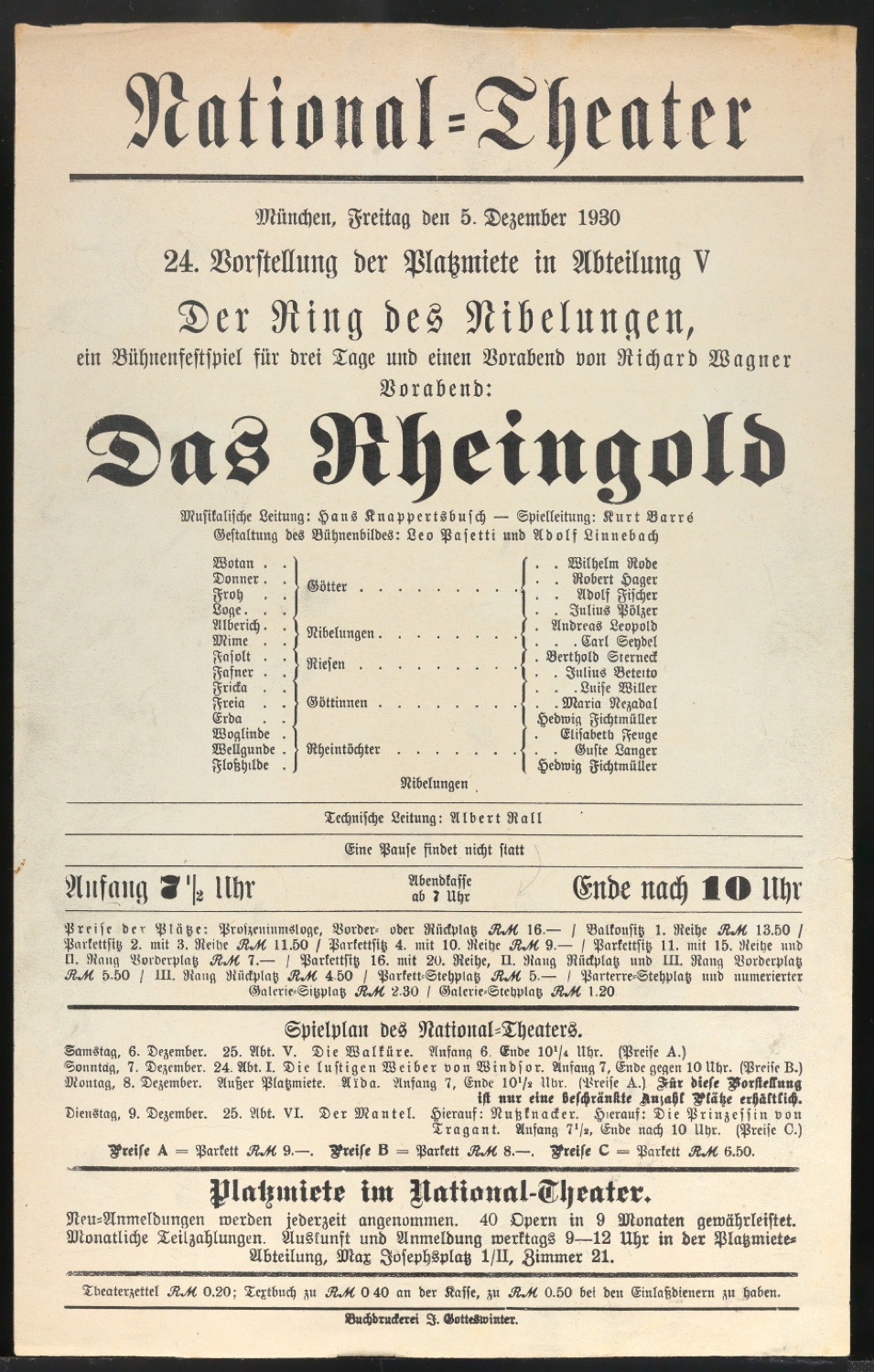 Werbeplakate für Das Rheingold 1930-1932 — Blatt 1