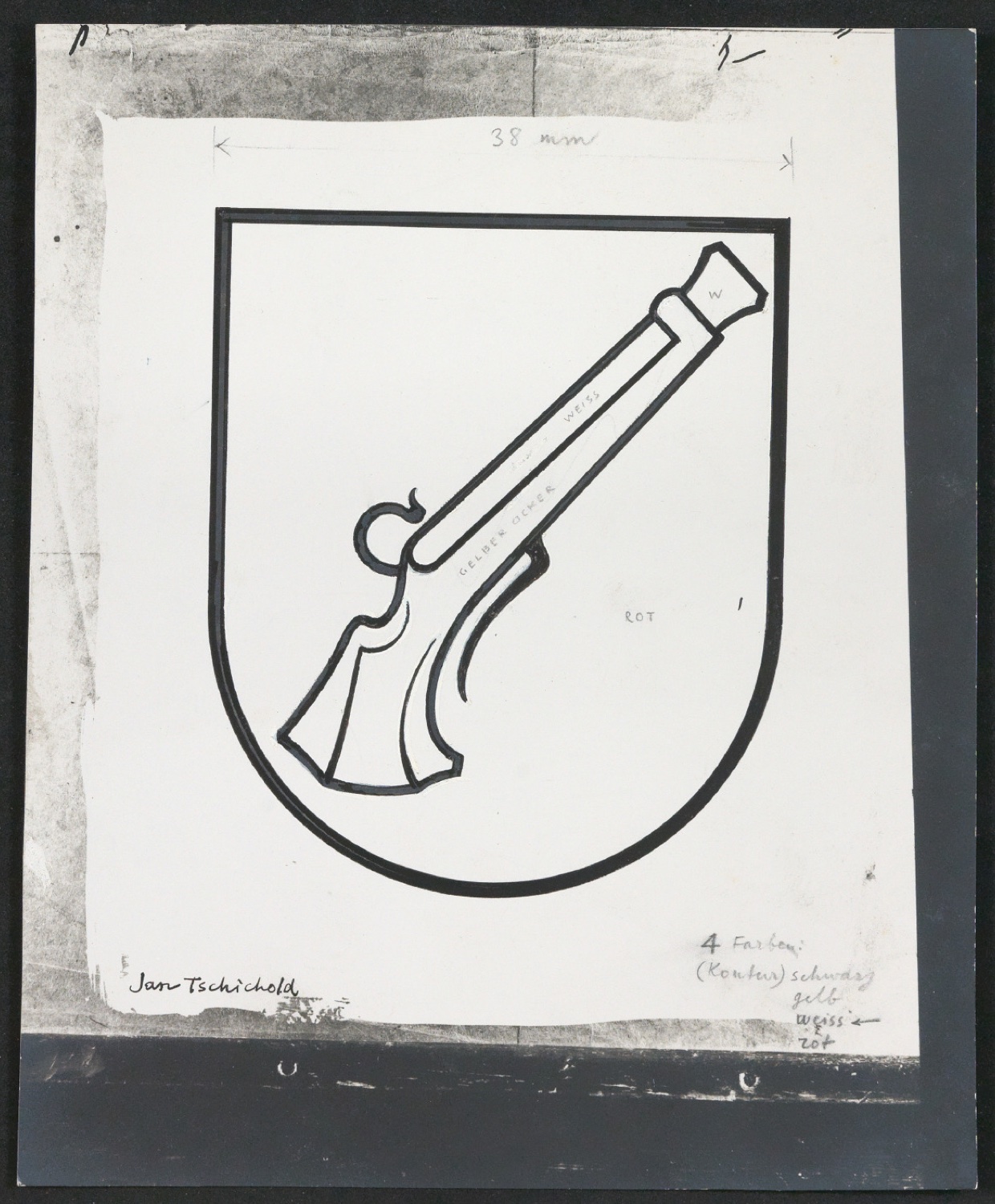 Korrekturfahne für ein Wappenschild mit Gewehr — Blatt 1